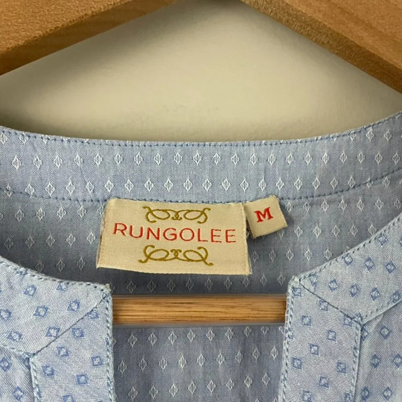 Rungolee Blue Diamond Embroidered Cotton Tunic Top Size Medium - Picture 3 of 5